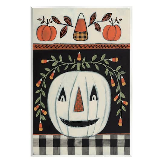Stupell Industries Fall Jack-o-Lantern Tartan Pattern Wall Plaque Art